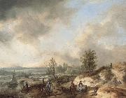 Philips Wouwerman A Dune Landscape with a River and Many Figures oil painting on canvas